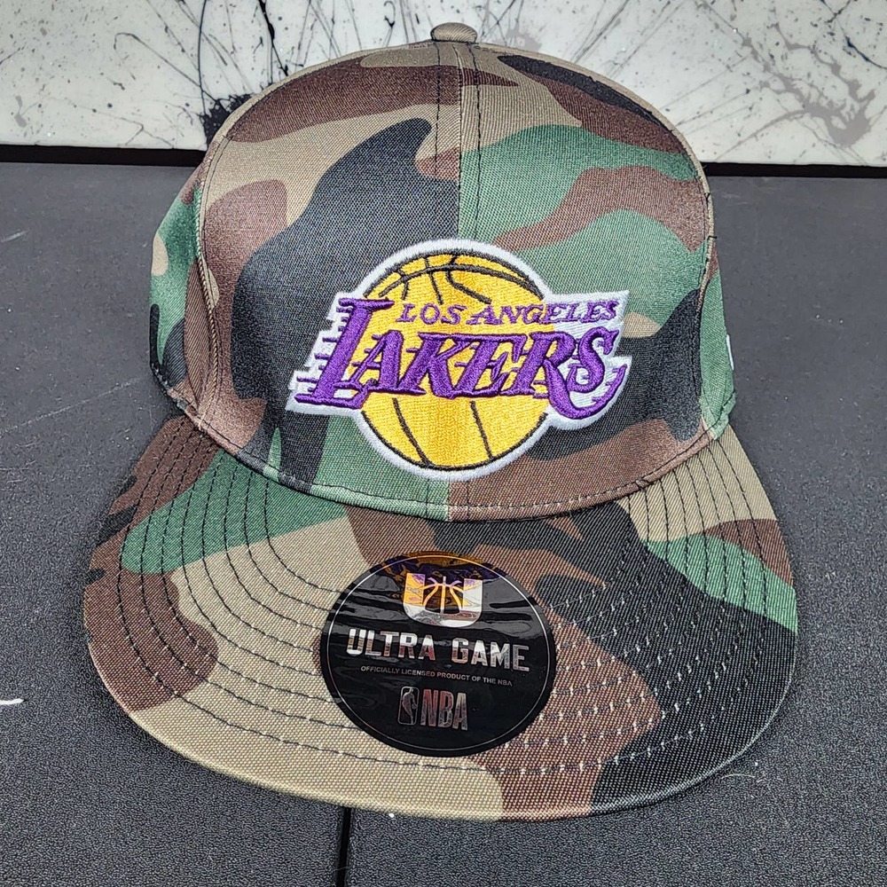 New with Tags Lakers Camo Adjustable Baseball Hat / Cap Ultra Game Brand